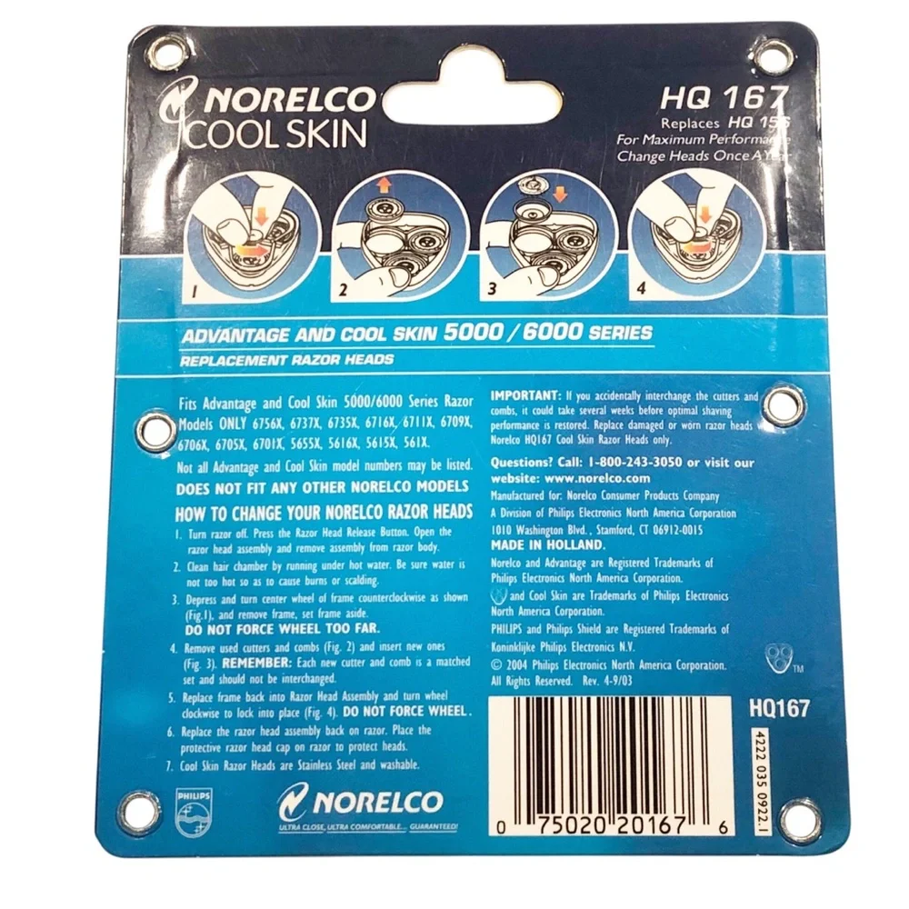 Philips Norelco Cool Skin‎ Replacement Razor Heads - Blue Packaging